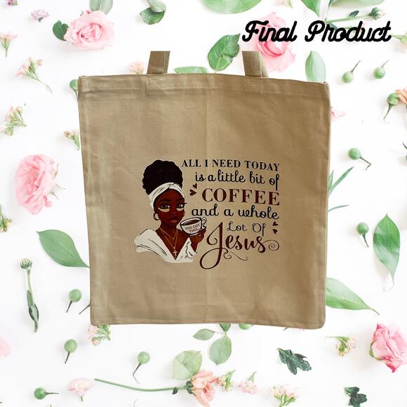 Fashion Graphic Print I need a Bit of Coffee Design Trendy Canvas Tote Bag - Picture 2 of 4